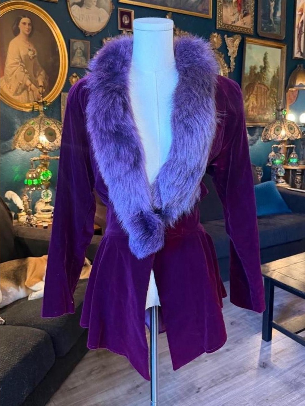 Vintage Karen Okada Purple Velvet Genuine Fox Fur Jacket